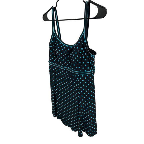 Robby Len Womens Polka Dot Swim Dress Black Teal Size 12 Beach Vacation - Picture 3 of 13